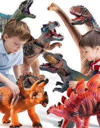 TEMI 7 Pieces Jumbo Dinosaur Toys for Kids and Toddlers,Jurassic World Dinosaur T-Rex Triceratops, Large Soft Dinosaur Toys Set for Dinosaur Lovers - Dinosaur Party Favors, Birthday Gifts
