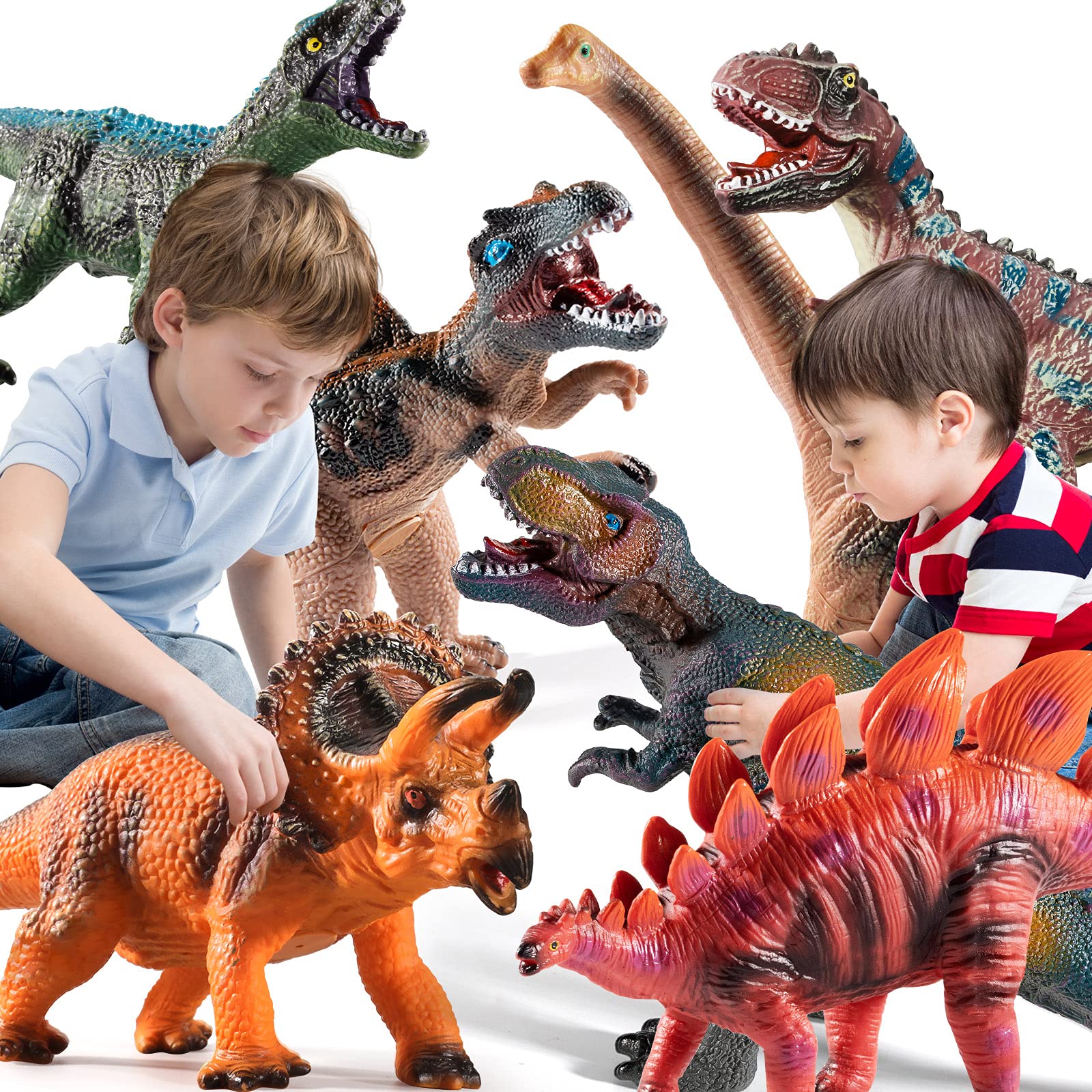TEMI 7 Pieces Jumbo Dinosaur Toys for Kids and Toddlers,Jurassic World Dinosaur T-Rex Triceratops, Large Soft Dinosaur Toys Set for Dinosaur Lovers - Dinosaur Party Favors, Birthday Gifts