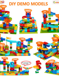 COUOMOXA Marble Run Building Blocks Classic Big Blocks STEM Toy Bricks Set Kids Race Track Compatible with All Major Brands 110 PCS Various Track Models for Boys Girls Toddler Age 3,4,5,6,7,8+

