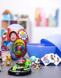 RYAN'S WORLD Giant Mystery Egg Series 5, Filled with Surprises, 1 of 3 Color Variety New Vehicles, 2 Ultra-Rare Figures, 2 Build-a-Ryan Figures, Special Putty, 1 Squishy and Stickers, Toy for Kids
