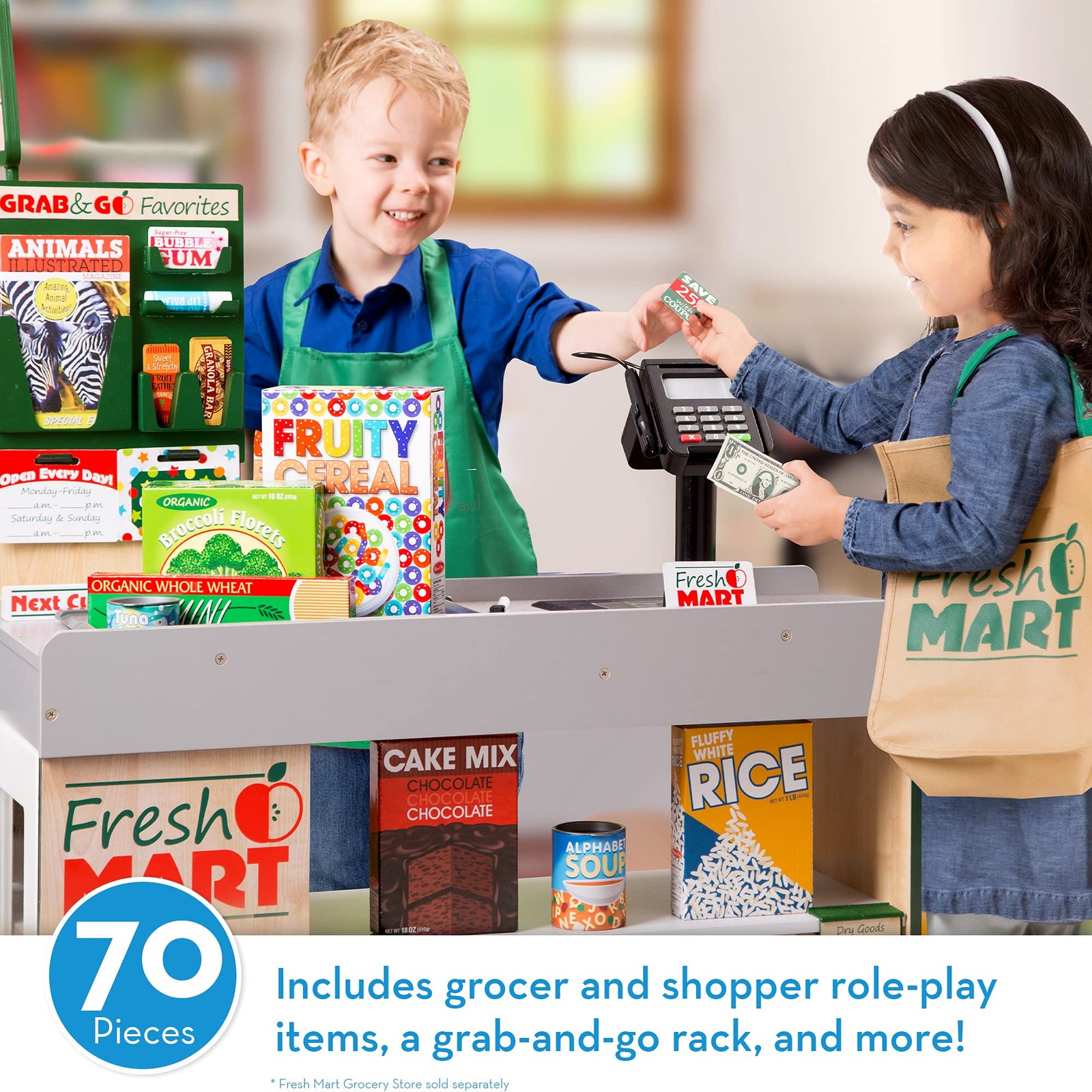 Melissa & Doug Fresh Mart Grocery Store Play Food and Role Play Companion Set (84 pcs)