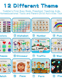 Busy Book for Kids, Montessori Toys for Toddlers, Autism Sensory Educational Toys, 12 Pages Toddler Preschool Activity Binder and Early Learning Toys Book - for Boys & Girls Develops Fine Motor Skills
