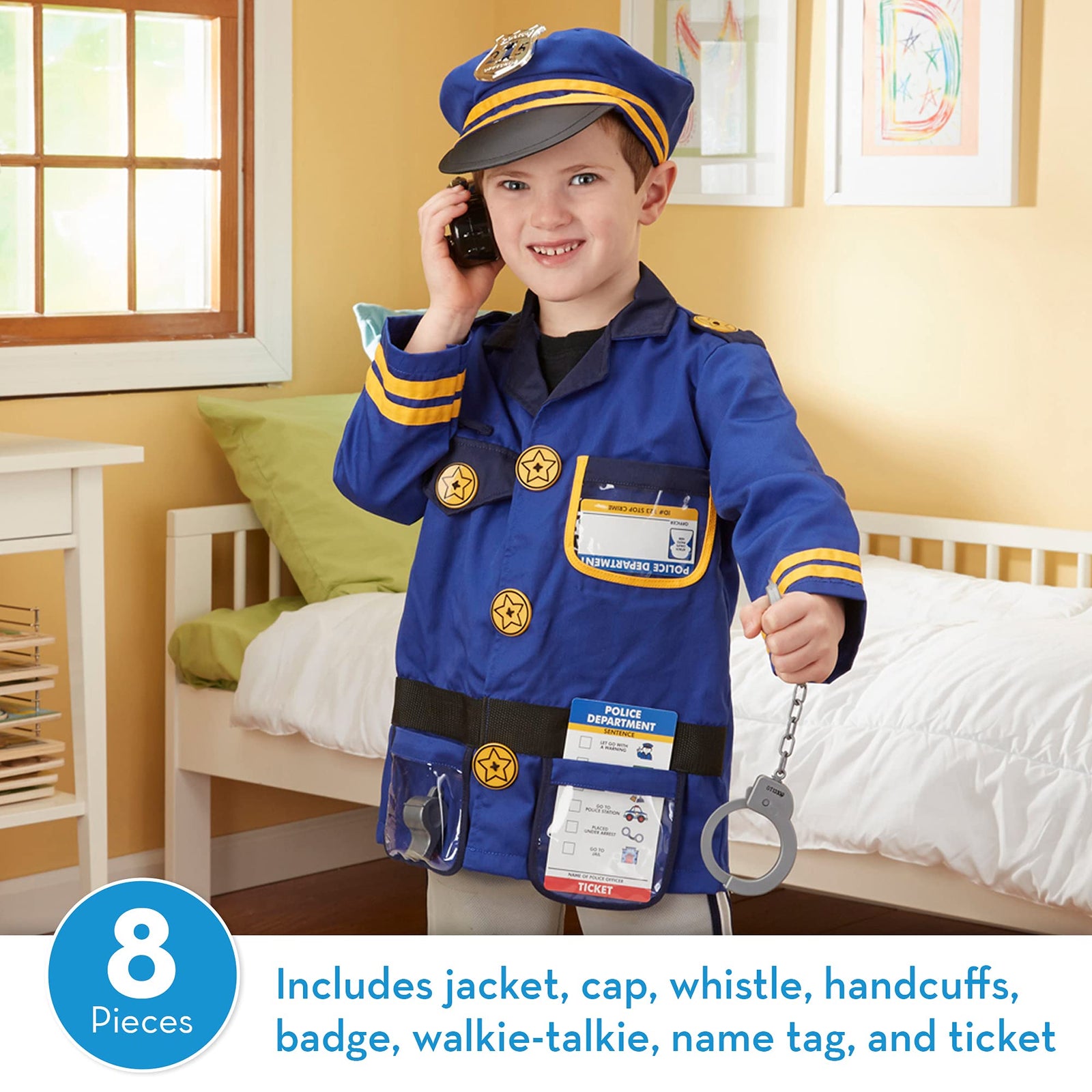 Melissa & Doug Police Officer Role Play Costume Dress-Up Set (8 pcs) Frustration-Free Packaging Multicolor, Ages 3-6 Years