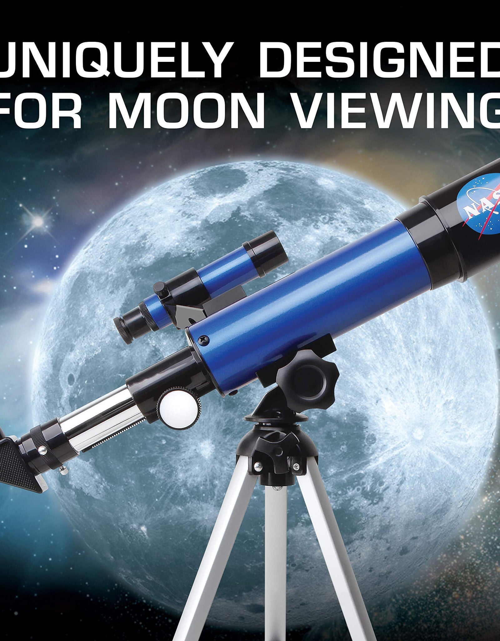 NASA Lunar Telescope for Kids – Capable of 90x Magnification, Includes Two Eyepieces, Tabletop Tripod, Finder Scope, and Full-Color Learning Guide, The Perfect STEM Gift for a Young Astronomer