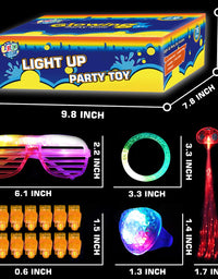 78PCs LED Light Up Toy Party Favors Glow In The Dark,Party Supplies Bulk For Adult Kids Birthday Halloween With 50 Finger Light, 12 Jelly Ring, 6 Flashing Glasses, 5 Bracelet, 5 Fiber Optic Hair Light
