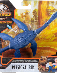 Jurassic World Plesiosaurus Savage Strike Dinosaur Action Figure, Smaller Size, Attack Move Iconic to Species, Movable Arms & Legs, Great Gift for Ages 4 Years Old & Up
