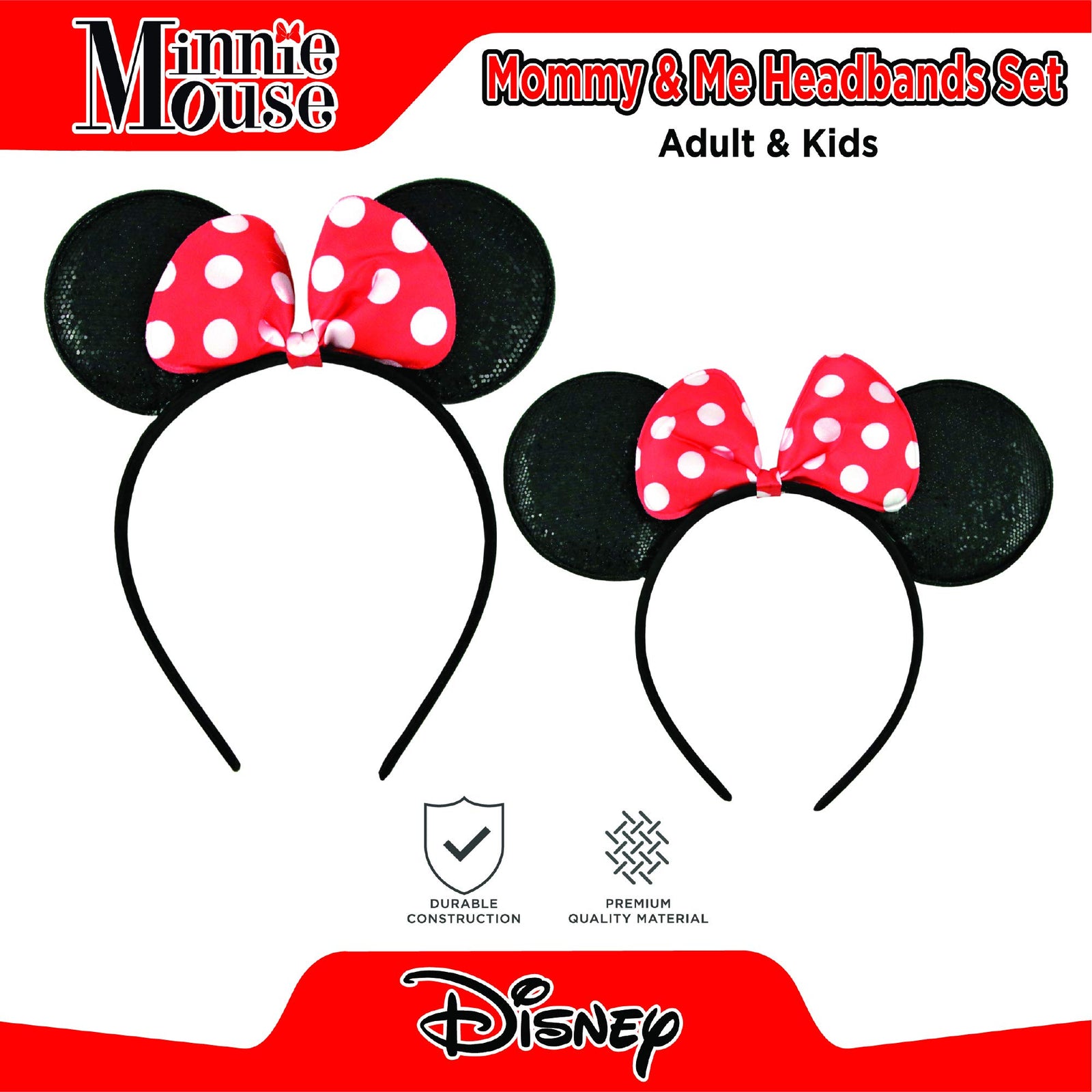 Disney Minnie Mouse Ears, Set of 2 Headbands for Mommy and Me, Matching for Adult and Little Girl