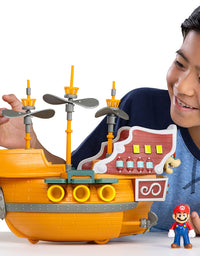 Super Mario Deluxe Bowser's Air Ship Playset with Mario Action Figure – Authentic In-Game Sounds & Spinning Propellers
