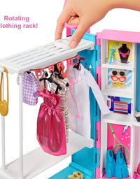 Barbie Dream Closet with 30+ Pieces, Toy Closet, Features 10+ Storage Areas, Full-Length Mirror, Includes 5 Outfits, Gift for Kids 3 to 7 Years Old, Pink
