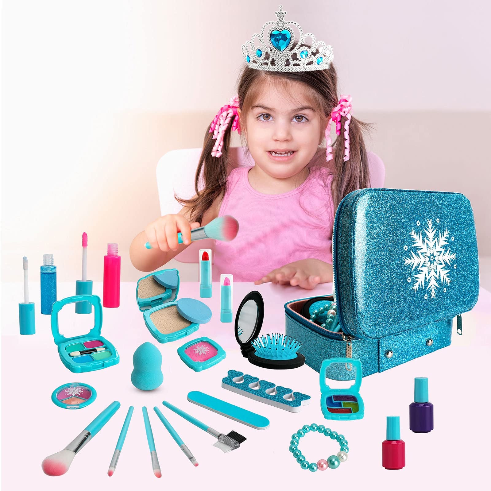 Flybay Kids Makeup Kit for Girl, Real Makeup Set, Washable Makeup Kit for Kids,, Girl Gift Toys Toddler Play Makeup Set for 4 5 6 7 8 Years Old Little Girls
