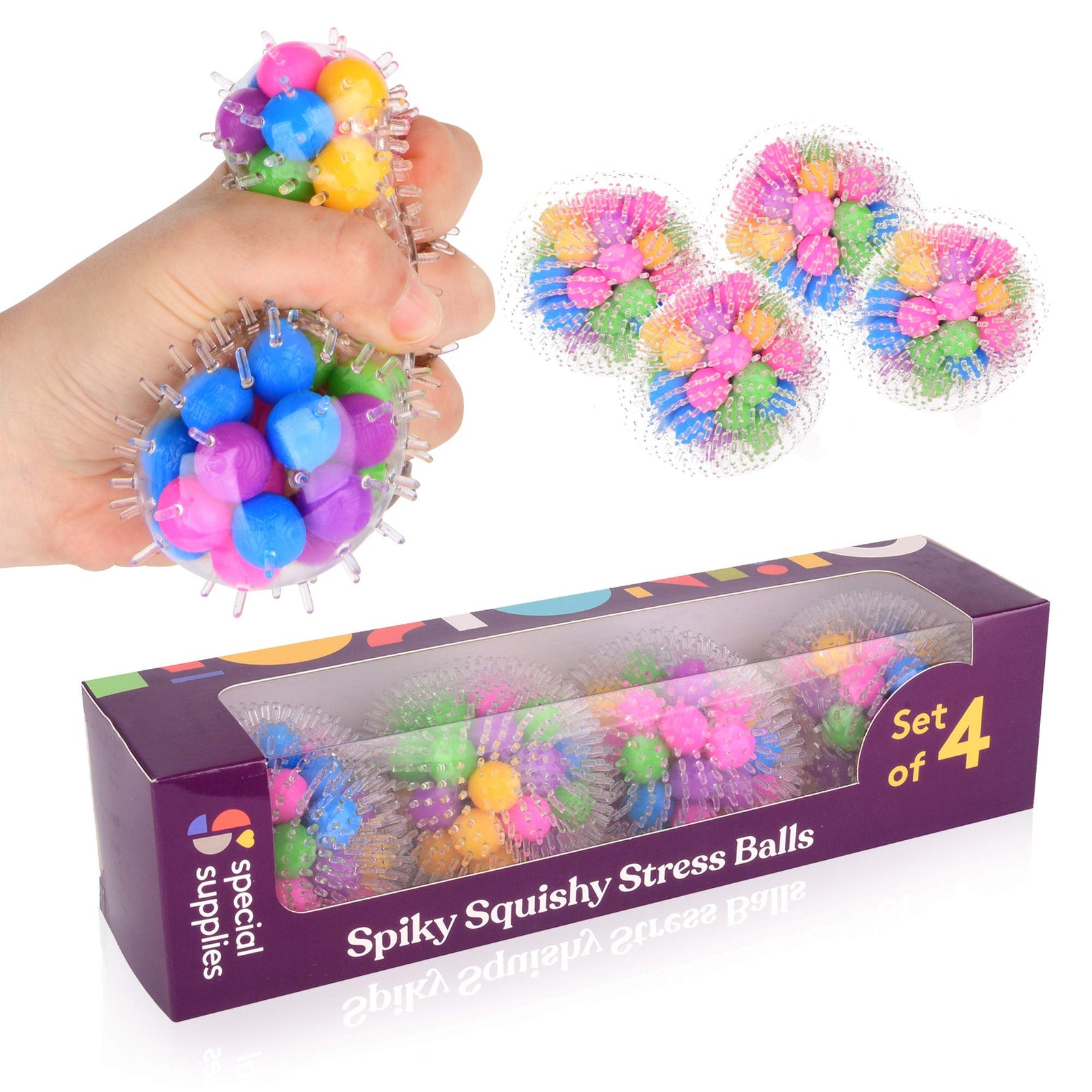 DNA Squish Stress Balls (4-Pack) Squeeze, Color Sensory Toy - Relieve Tension, Stress - Home, Travel and Office Use - Fun for Kids and Adults (Squishy)