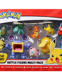 Pokemon Battle Figure 8-Pack - Comes with 2” Pikachu, 2” Bulbasaur, 2” Squirtle, 2” Charmander, 2” Meowth, 2" Jigglypuff, 3” Loudred, and 3” Psyduck
