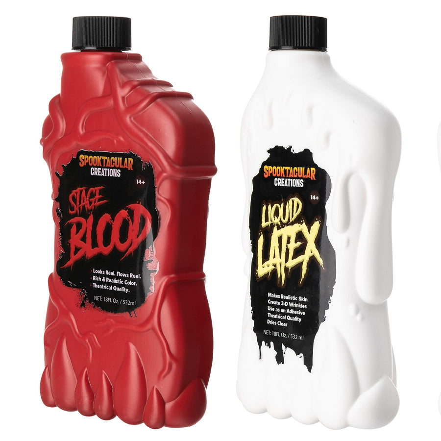 Spooktacular Creations 18 oz Liquid Latex & 18 oz Halloween Vampire Blood Bottle Fake Blood for Halloween Costume, Zombie, Vampire and Monster Makeup & Dress Up
