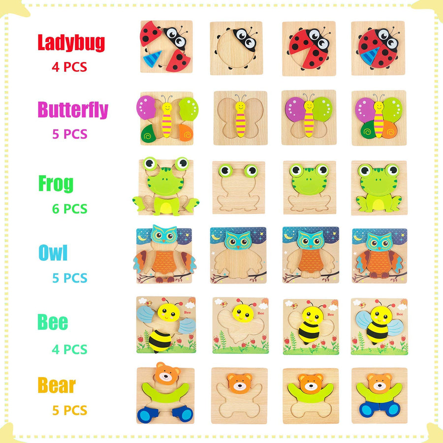 Wooden Puzzles Toddler Toys Gifts for 1 2 3 Year Old Boys Girls, 6 Pack Animal Jigsaw Puzzles Montessori Toys, Learning Educational Christmas Birthday Gifts for Girls Boys Ages 1-3