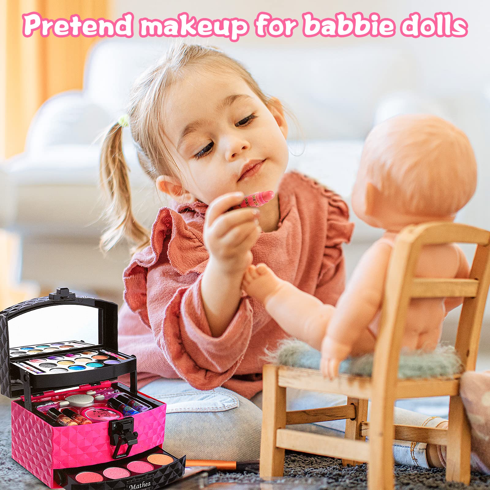 Mathea Real Makeup Girl Toys, Washable, Kids Makeup Kit for Girls, Makeup Set Cosmetic Beauty Set for Kids, Makeup Toy for Girls, Gift for Kids