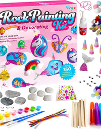 Rock Painting Kit for Kids with Unicorn Horns, Mermaid Tails and Butterfly Accessories - Includes Step-by-Step Rock Art Lessons for Girls and Boys All Ages - Arts and Crafts Paint Kits Gifts and Toys
