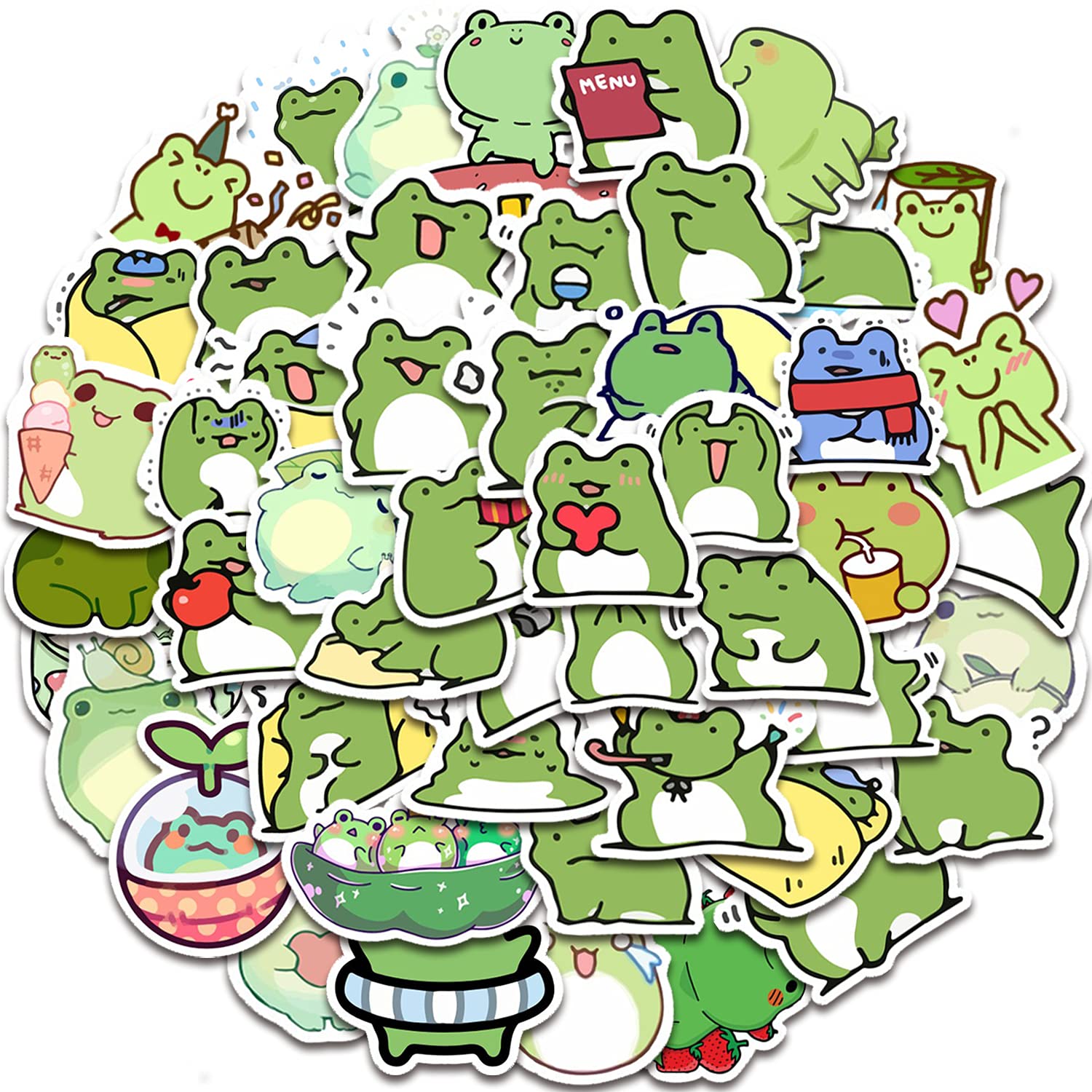 50 Pieces Frog Stickers Cartoon Vinyl Waterproof Stickers for Laptop,Guitar,Motorcycle,Bike,Skateboard,Luggage,Phone,Hydro Flask, Gift for Kids Teen Birthday Party