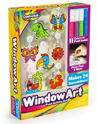 Window Paint Art Stickers Kit Kids – Children’s Make Your Own Fun Suncatchers Set – [24] Sun Catchers, [24] Suction Cups & [11] Paints – DIY Car Window & Mirror Arts & Crafts Kit Children
