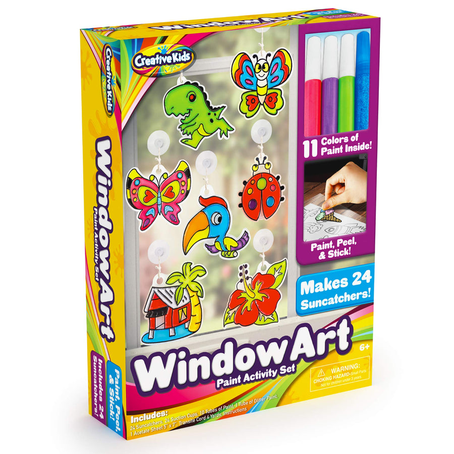 Window Paint Art Stickers Kit Kids – Children’s Make Your Own Fun Suncatchers Set – [24] Sun Catchers, [24] Suction Cups & [11] Paints – DIY Car Window & Mirror Arts & Crafts Kit Children