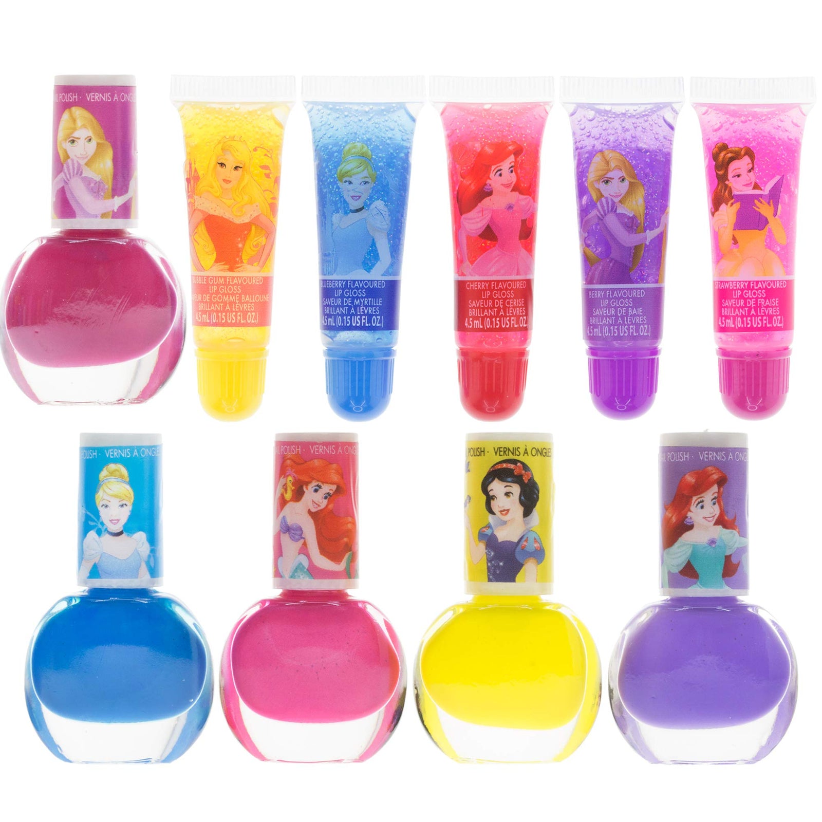 Disney Princess - Townley Girl Super Sparkly Cosmetic Makeup Set for Girls with Lip Gloss Nail Polish Nail Stickers - 11 Pcs|Perfect for Parties Sleepovers Makeovers| Birthday Gift for Girls 3 Yrs+