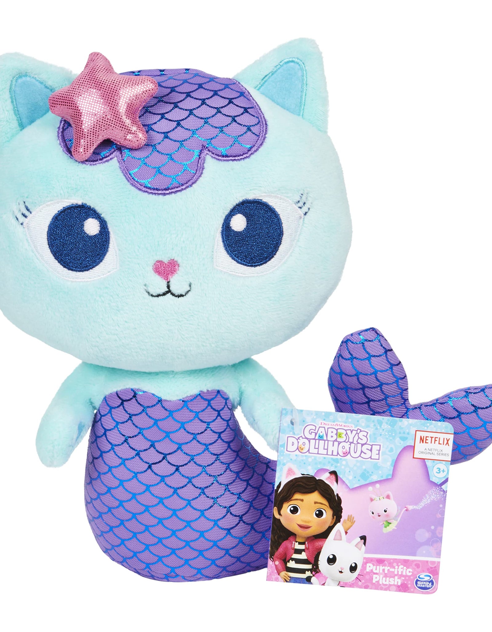 Gabby’s Dollhouse, 8-inch MerCat Purr-ific Plush Toy, Kids Toys for Ages 3 and up