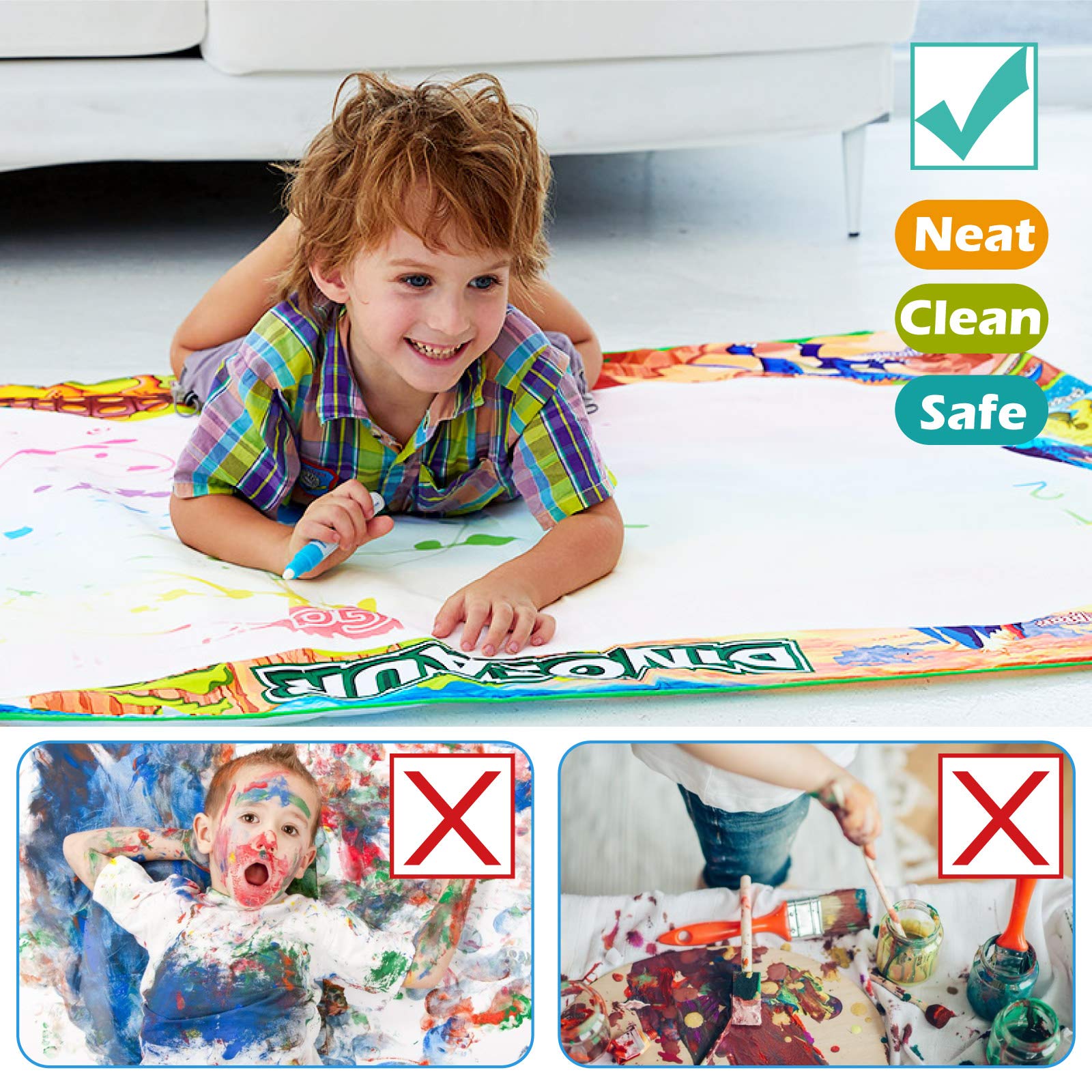 Jasonwell Aqua Magic Doodle Mat - 60 x 40'' XXX-Large Water Drawing Doodling Mat Dinosaur Painting Writing Board Coloring Mat Educational Toy Gift for Kids Toddlers Age 3 4 5 6 7 8 Year Old Girls Boys