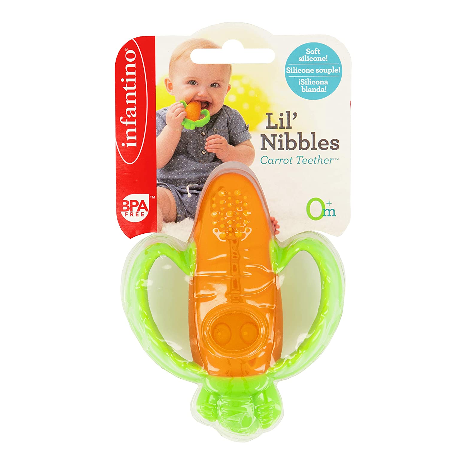 Infantino Lil' Nibble Teethers Carrot - Silicone Soft-Textured teether for Sensory Exploration and Teething Relief, with Easy to Hold Handles