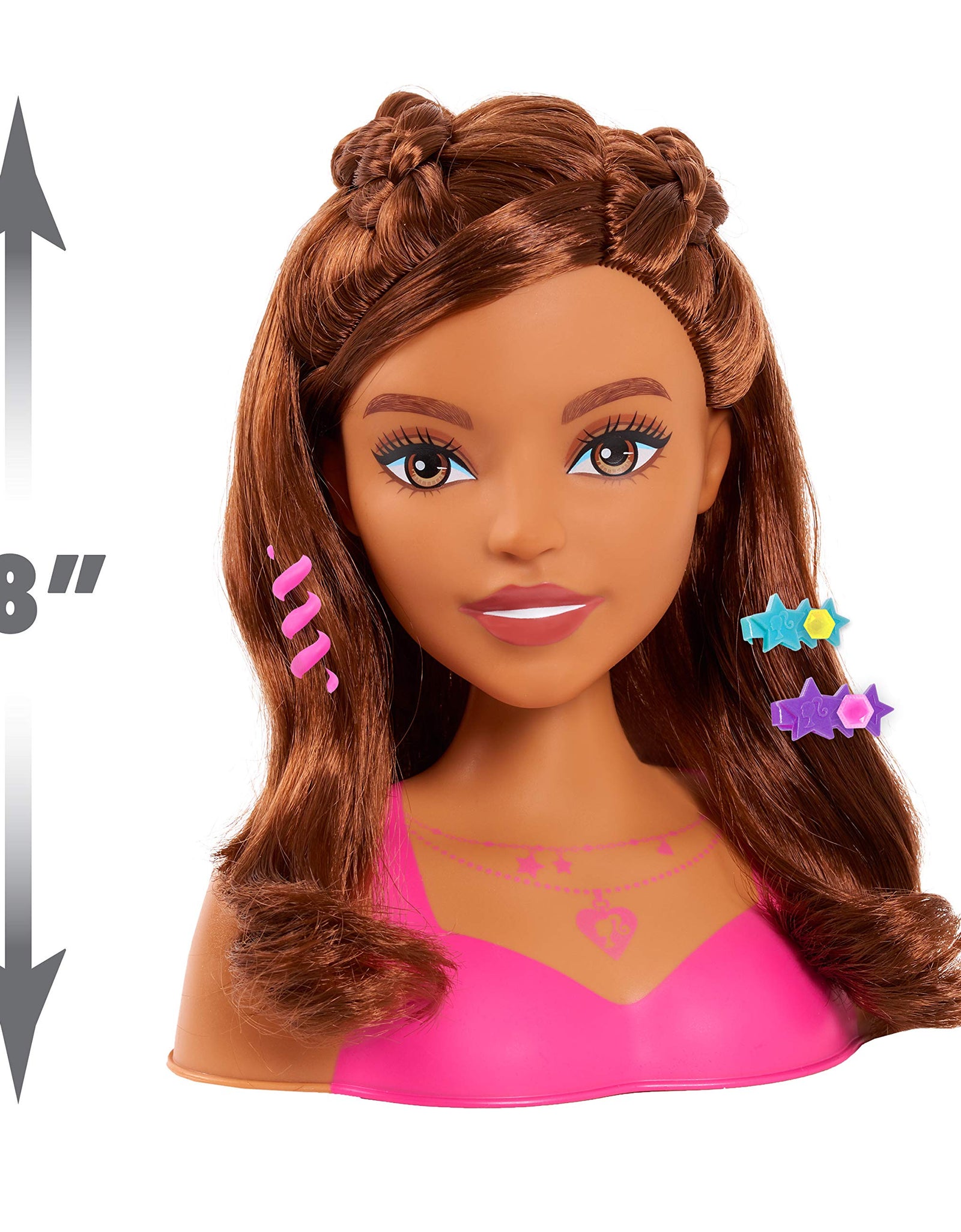 Barbie Fashionistas 8-Inch Styling Head, Brown Hair, 20 Pieces Include Styling Accessories, Hair Styling for Kids, by Just Play