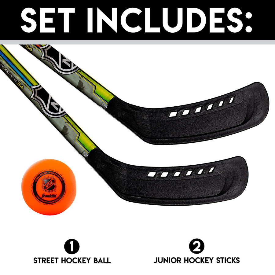 Franklin Sports Youth Street Hockey Set - Includes 2 Street Hockey Sticks and 1 Street Hockey Ball - Official NHL Licensed Product - Perfect Hockey Starter Set for Kids