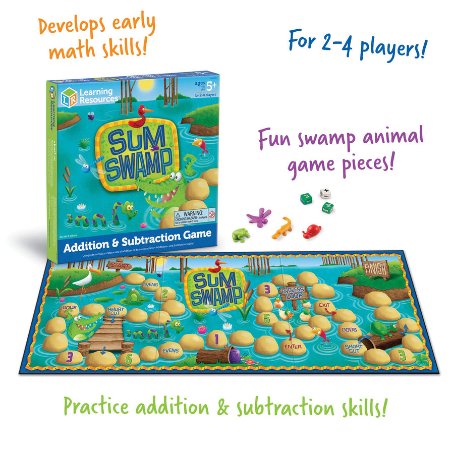 Learning Resources Sum Swamp Game, Homeschool, Addition & Subtraction Game, Early Math Skills, Math Games for Kids, Educational Board Games, 8 Pieces, Ages 5+