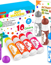Washable Dot Markers for Toddlers Kids Preschool, 10 Colors 2 oz Kids Markers Set with 48 Pages Tearable Activity Book for Toddler Arts and Crafts Kits Supplies, Non-Toxic Water-Based Paint Dauber
