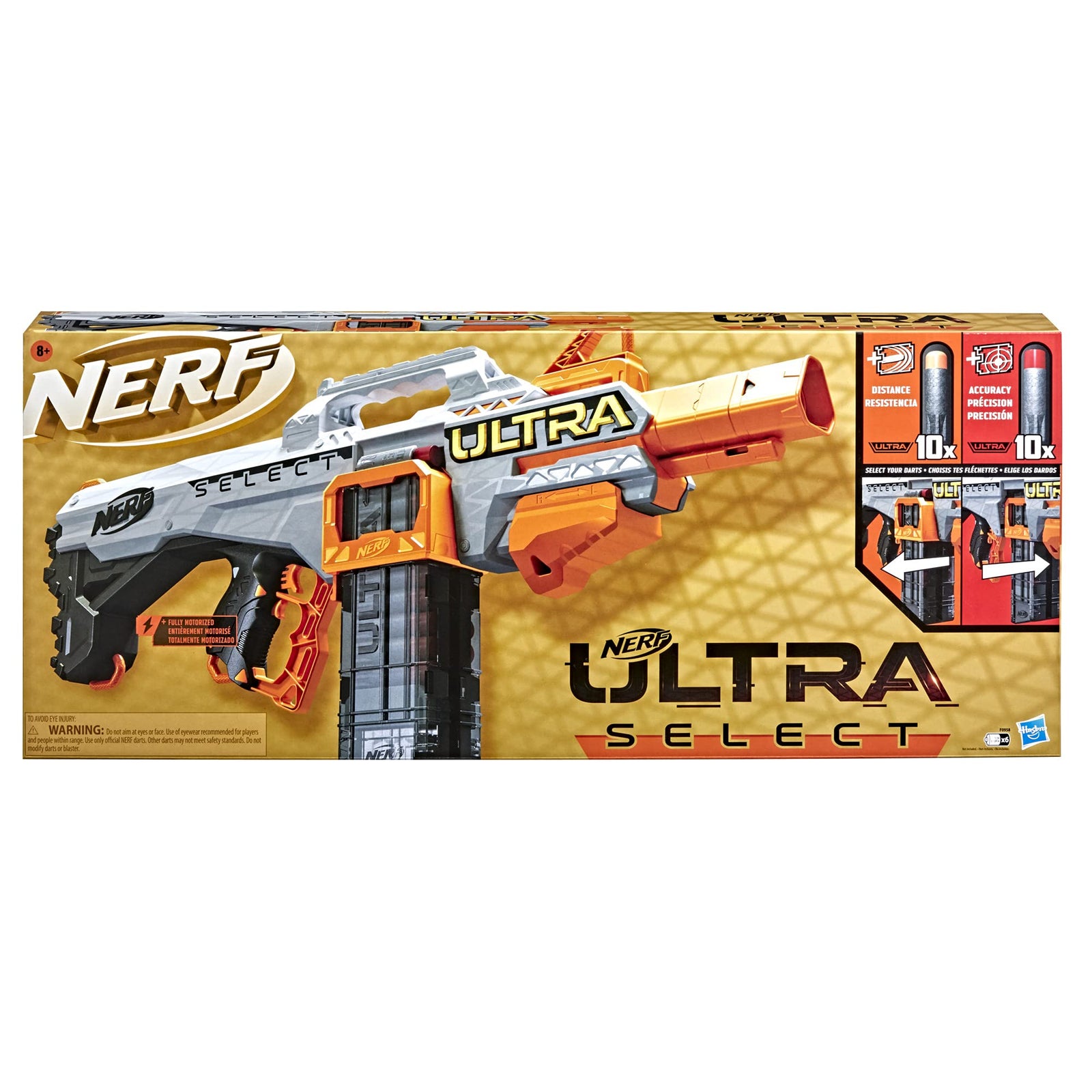 NERF Ultra Select Fully Motorized Blaster, Fire for Distance or Accuracy, Includes Clips and Darts, Compatible Only Ultra Darts