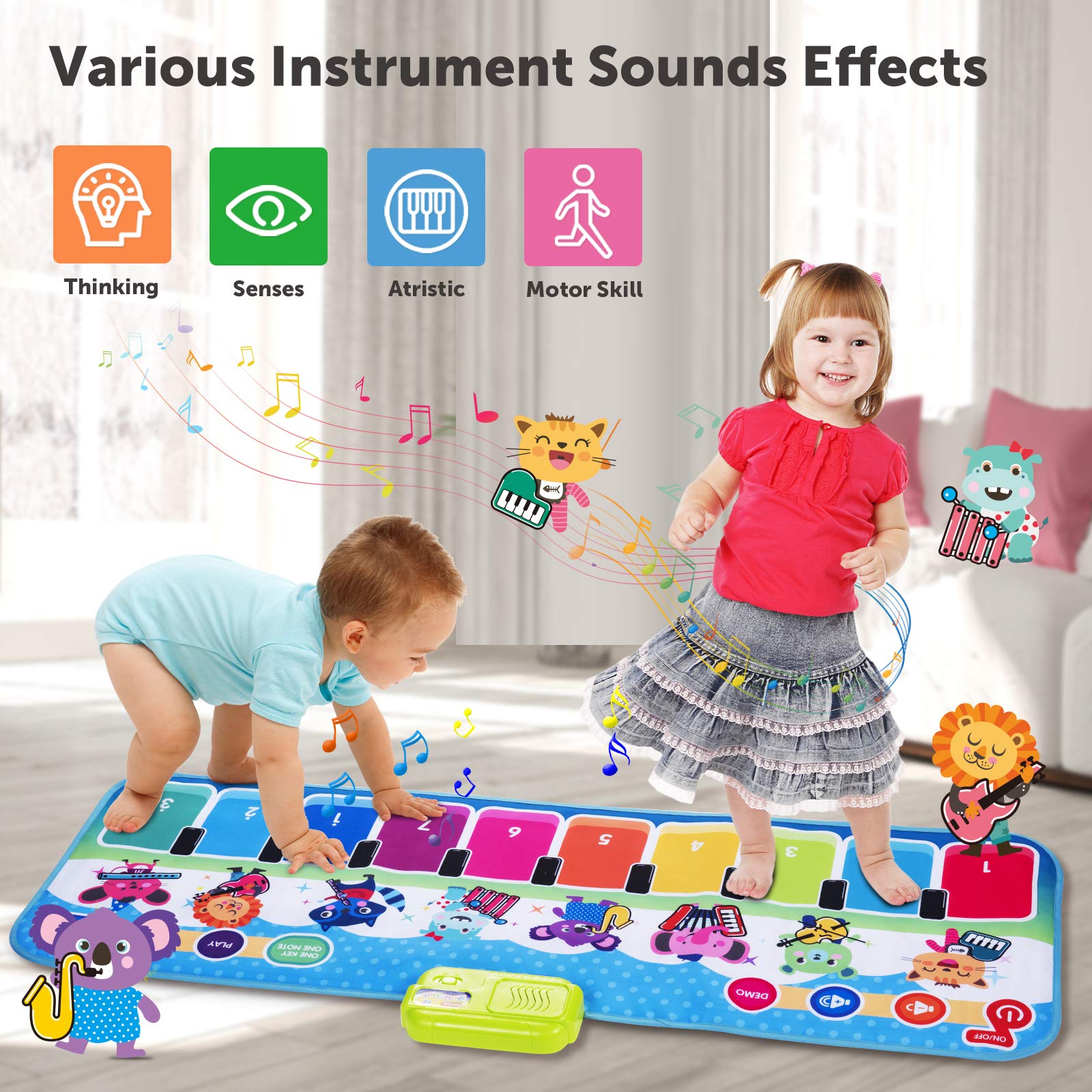 Joyjoz Piano Mat, Upgraded Musical Mat with 8 Instruments Sounds Child Floor Keyboard Touch Play Blanket Dance Mat Build-in Speaker & Recording Function Xmas Gift Toys for Baby Girls Boys Toddlers