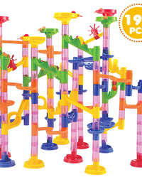 JOYIN Marble Run Premium Set（196 Pcs）, Construction Building Blocks Toys, STEM Educational Toy, Building Block Toy(156 Translucent Plastic Pieces+ 40 Glass Marbles)
