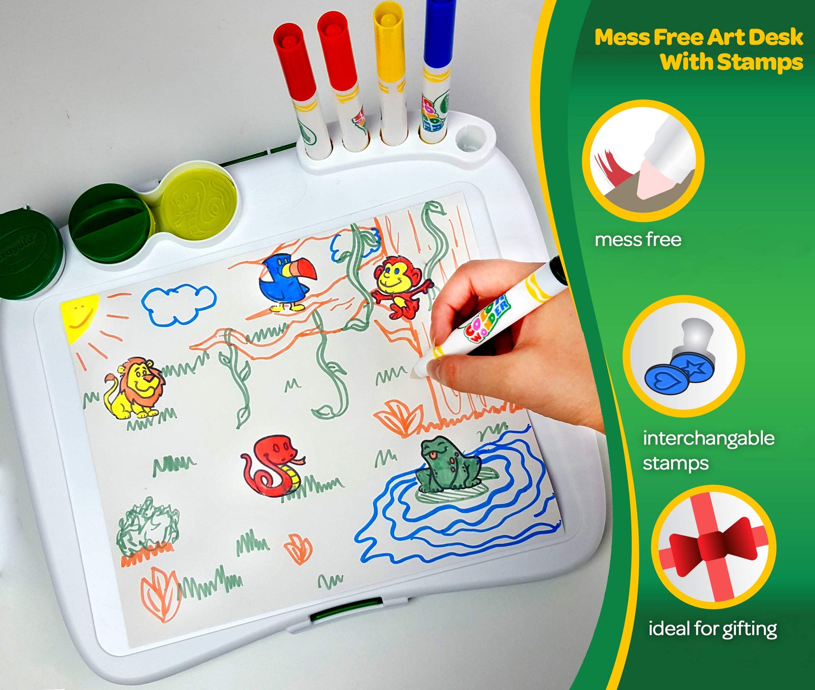 Crayola Color Wonder Mess Free Art Desk with Stamps, 20+ Pieces, Kids Toys