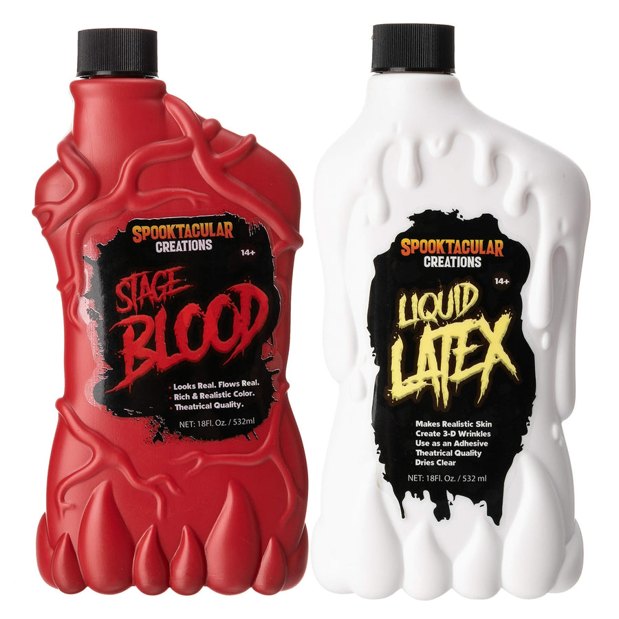 Spooktacular Creations 18 oz Liquid Latex & 18 oz Halloween Vampire Blood Bottle Fake Blood for Halloween Costume, Zombie, Vampire and Monster Makeup & Dress Up