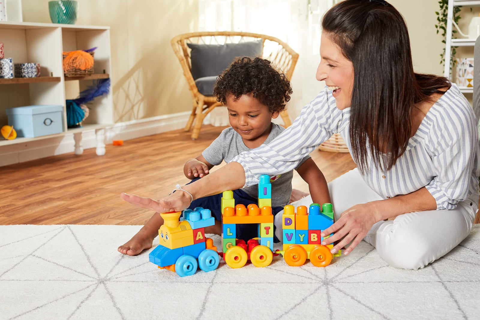 Mega Bloks First Builders ABC Musical Train with Big Building Blocks, Building Toys for Toddlers (50 Pieces)