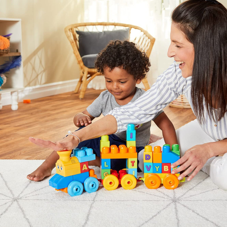 Mega Bloks First Builders ABC Musical Train with Big Building Blocks, Building Toys for Toddlers (50 Pieces)