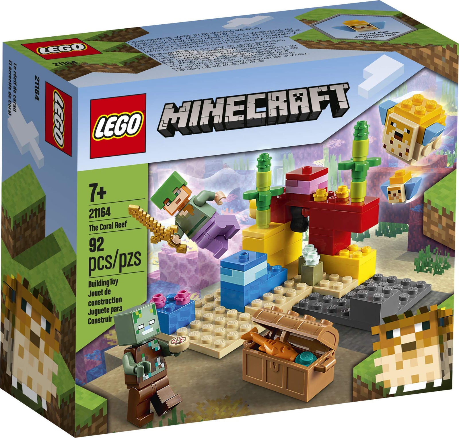 LEGO Minecraft The Coral Reef 21164 Hands-on Minecraft Marine Toy Featuring Alex, a Drowned and 2 Cool Puffer Fish, New 2021 (92 Pieces)