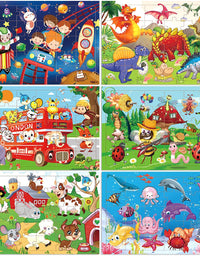 Wooden Jigsaw puzzles for kids ages 3-5 Year Old 30 Piece Colorful Wooden Puzzles for Toddler Children Learning Educational Puzzles Toys for Boys and Girls Set for Kids 3 4 5 6 Year Old (6 Puzzles)
