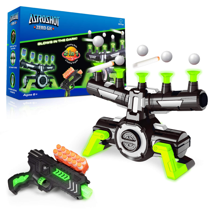 USA Toyz Astroshot Zero GX Glow in The Dark Shooting Games for Kids - Nerf Compatible Floating Ball Targets for Shooting with 1 Foam Blaster Toy Gun, 10 Floating Ball Targets, and 5 Flip Targets