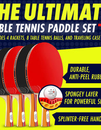 Nibiru Sport Ping Pong Paddles Set of 4 - Table Tennis Paddles, 8 Balls, Storage Case - Table Tennis Rackets & Game Accessories
