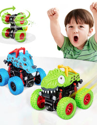 LODBY 2-Pack Double-Directions Push and Go Dinosaur Vehicles Toys Sets for Kids
