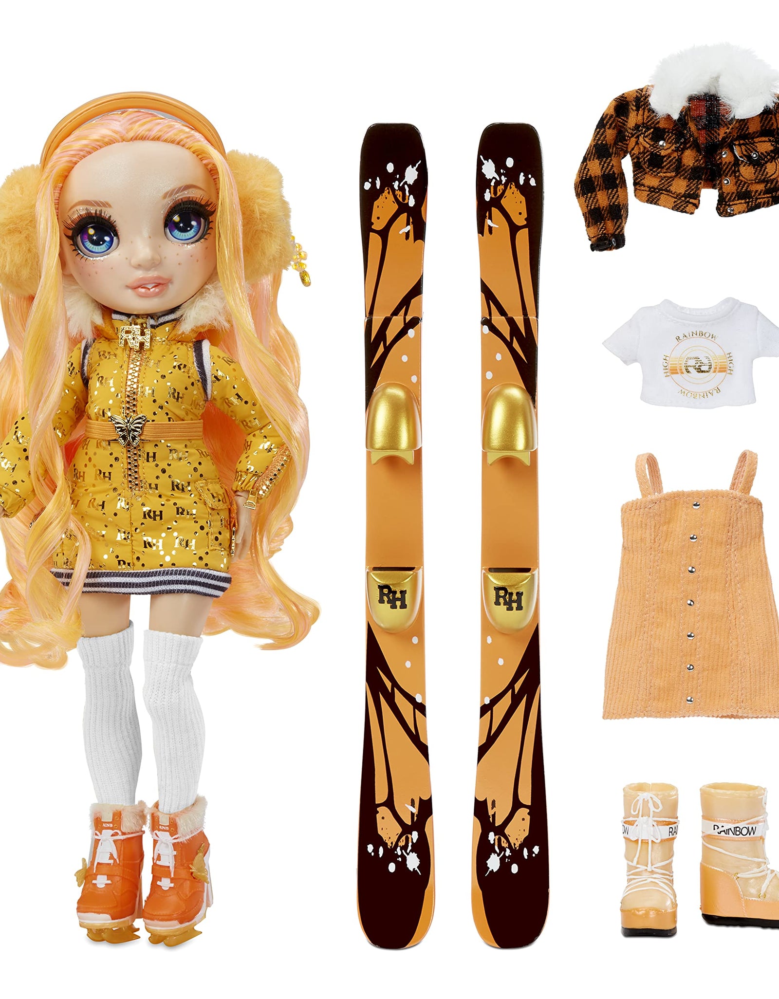 Rainbow High Winter Break Poppy Rowan – Orange Fashion Doll and Playset with 2 Designer Outfits, Pair of Skis and Accessories, Gift for Kids and Collectors, Toys for Kids Ages 6 7 8+ to 12 Years Old