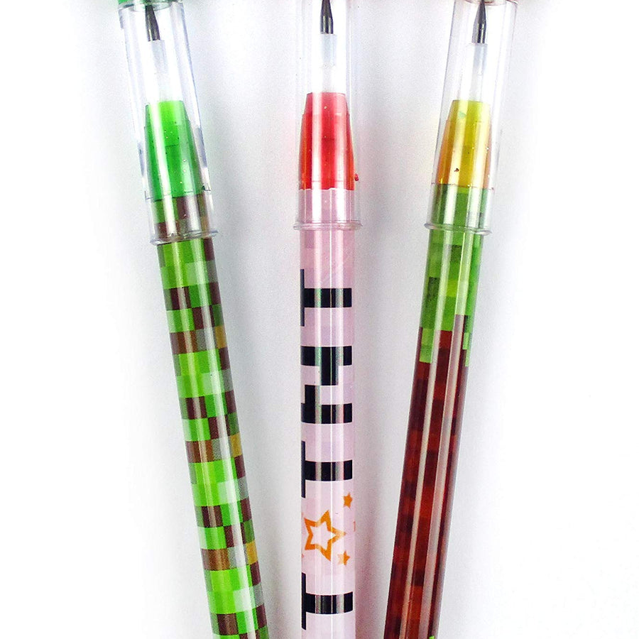 24 Pcs Pixel Miner Themed Multi Point Pencils Party Favor Mine Pixel Craft Classroom Rewards Prizes Goody Bag Treat Bag Stuffers
