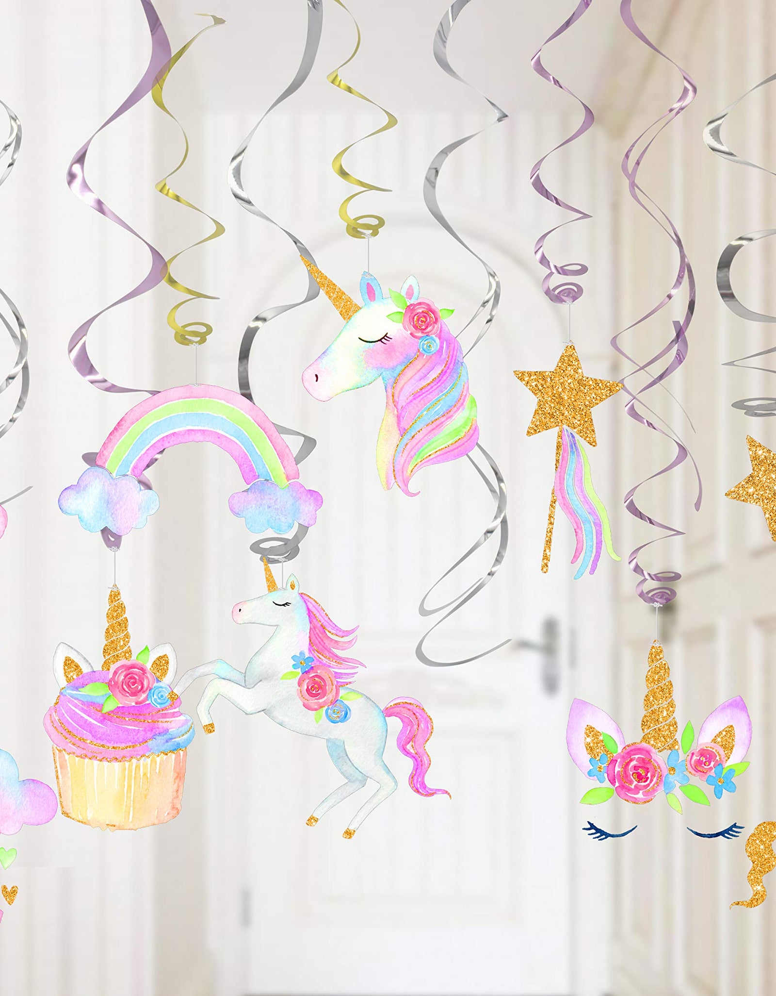 30 Ct Unicorn Hanging Swirl Decorations-Unicorn Party Decorations-Unicorn Birthday Party Supplies