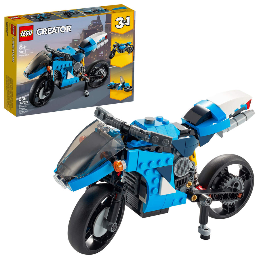 LEGO Creator 3in1 Superbike 31114 Toy Motorcycle Building Kit; Makes a Great Gift for Kids Who Love Motorbikes and Creative Building, New 2021 (236 Pieces)