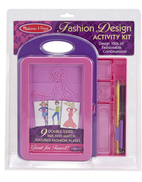 Melissa & Doug Fashion Design Art Activity Kit - 9 Double-Sided Rubbing Plates, 4 Pencils, Crayon
