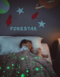 FORESTAR Glow in The Dark Throw Blanket, Halloween Unique Gifts for Kids Girls Boys and Grandkids, Premium Super Soft Fuzzy Fluffy Plush Furry Fleece Throw Blanket (50" x 60" Gray)
