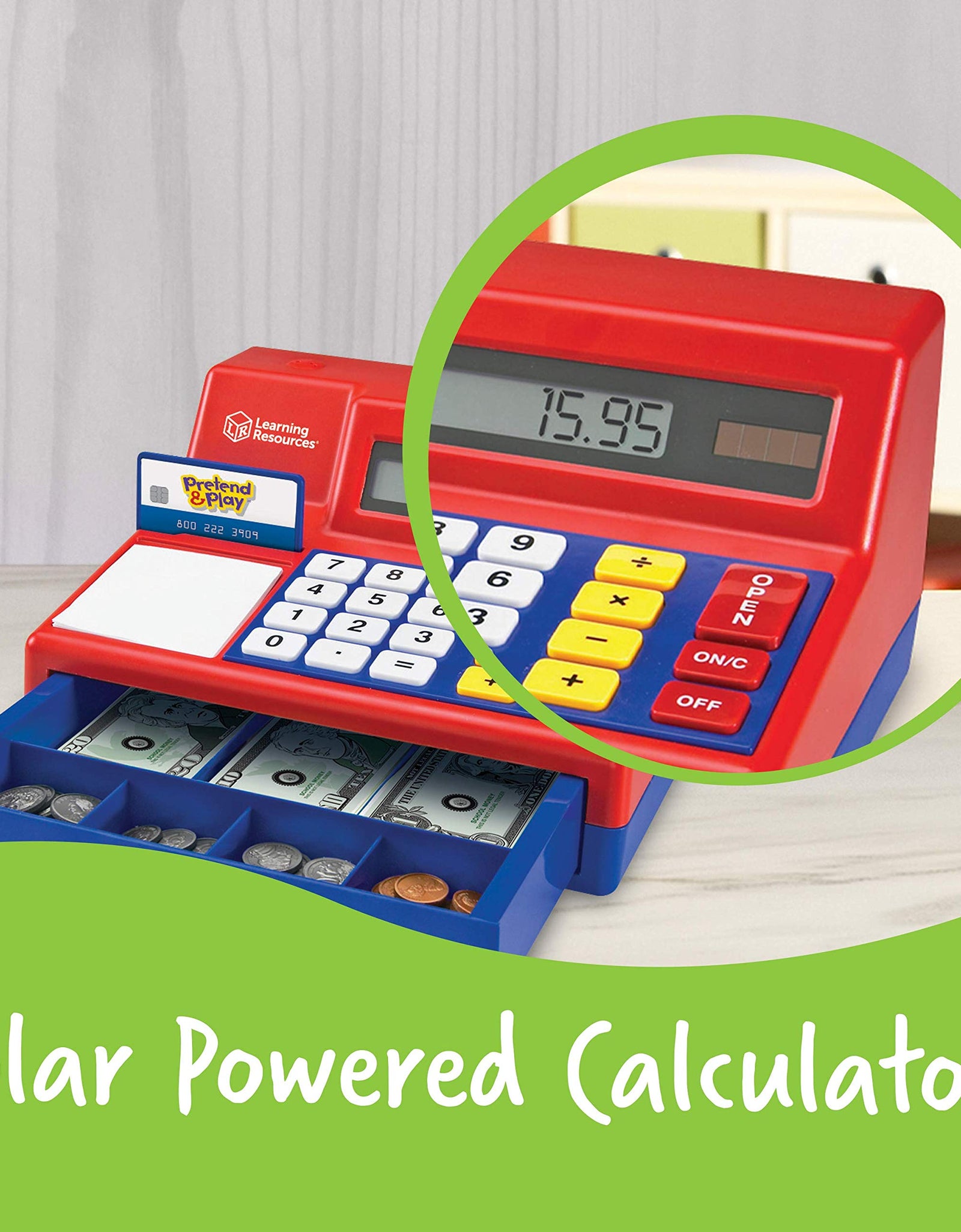 Learning Resources Pretend & Play Calculator Cash Register, Pretend Play Toys, Classic Counting Toy, Play Cash Register for Kids, Develops Early Math Skills, 73 Pieces, Ages 3+